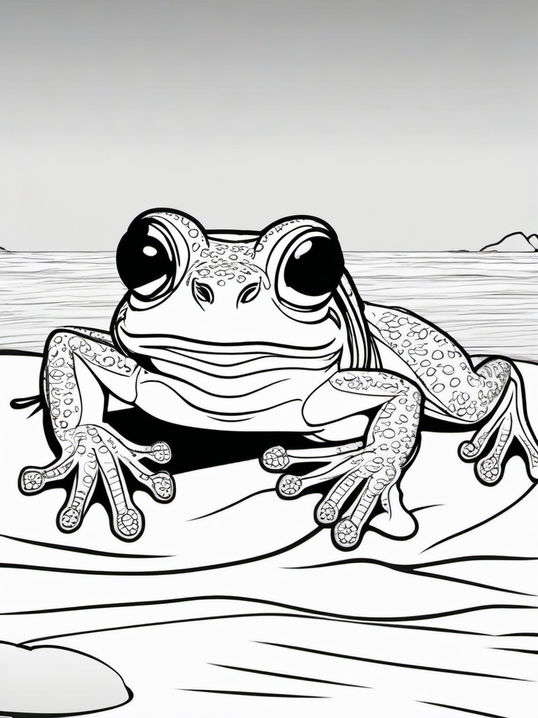 Frog Coloring Pages - Frog relaxing on a beach with sunglasses  simple coloring pages