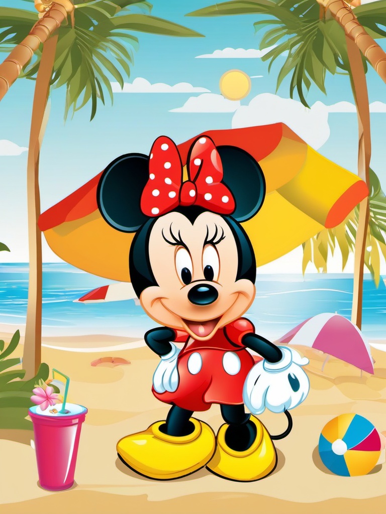 Minnie Mouse clipart - Minnie Mouse and a beach scene  vector clipart