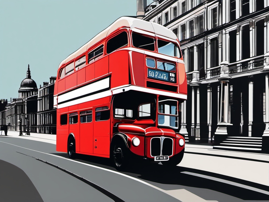 Bus clipart - double-decker bus in London setting  color,minimalist,vector clipart