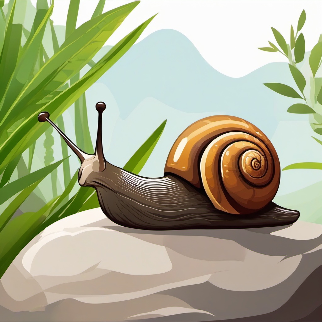 Bug clipart - Snail crawling slowly on a rock.  vector style illustration, white background