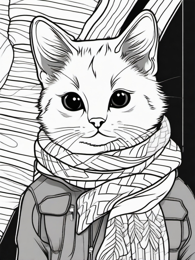 Kitty with a Scarf Coloring Pages - Cozy Kitty Wrapped in a Warm Scarf  minimal black outline printable sheet, coloring page