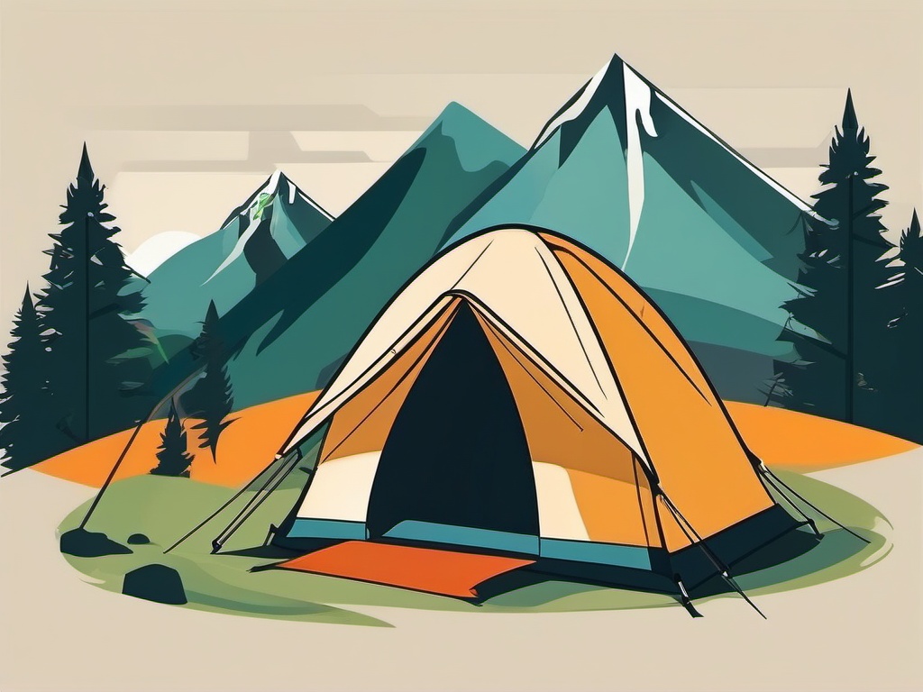 Tent clipart - Camping tent pitched in the mountains, ,vector color clipart,minimal