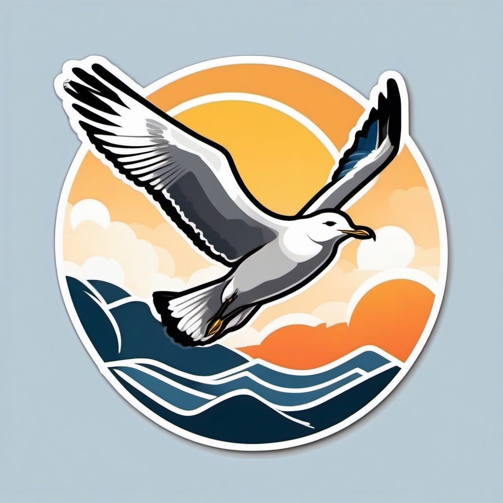 Seagull Sticker - A graceful seagull soaring through the sky. ,vector color sticker art,minimal