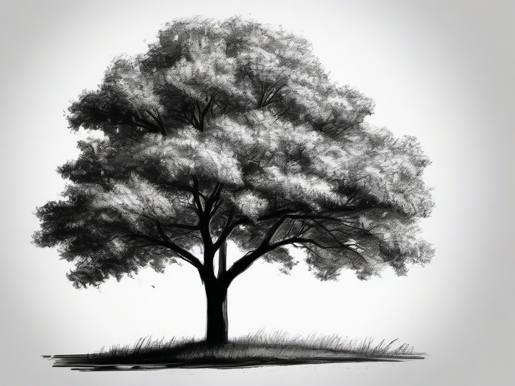 drawing of pecan tree  minimal rough sketch scribbles,doodles,black and white