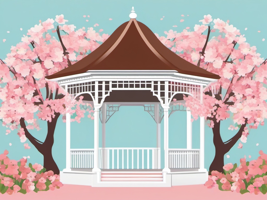 Blossom-Filled Gazebo clipart - A gazebo adorned with spring blooms, ,vector color clipart,minimal