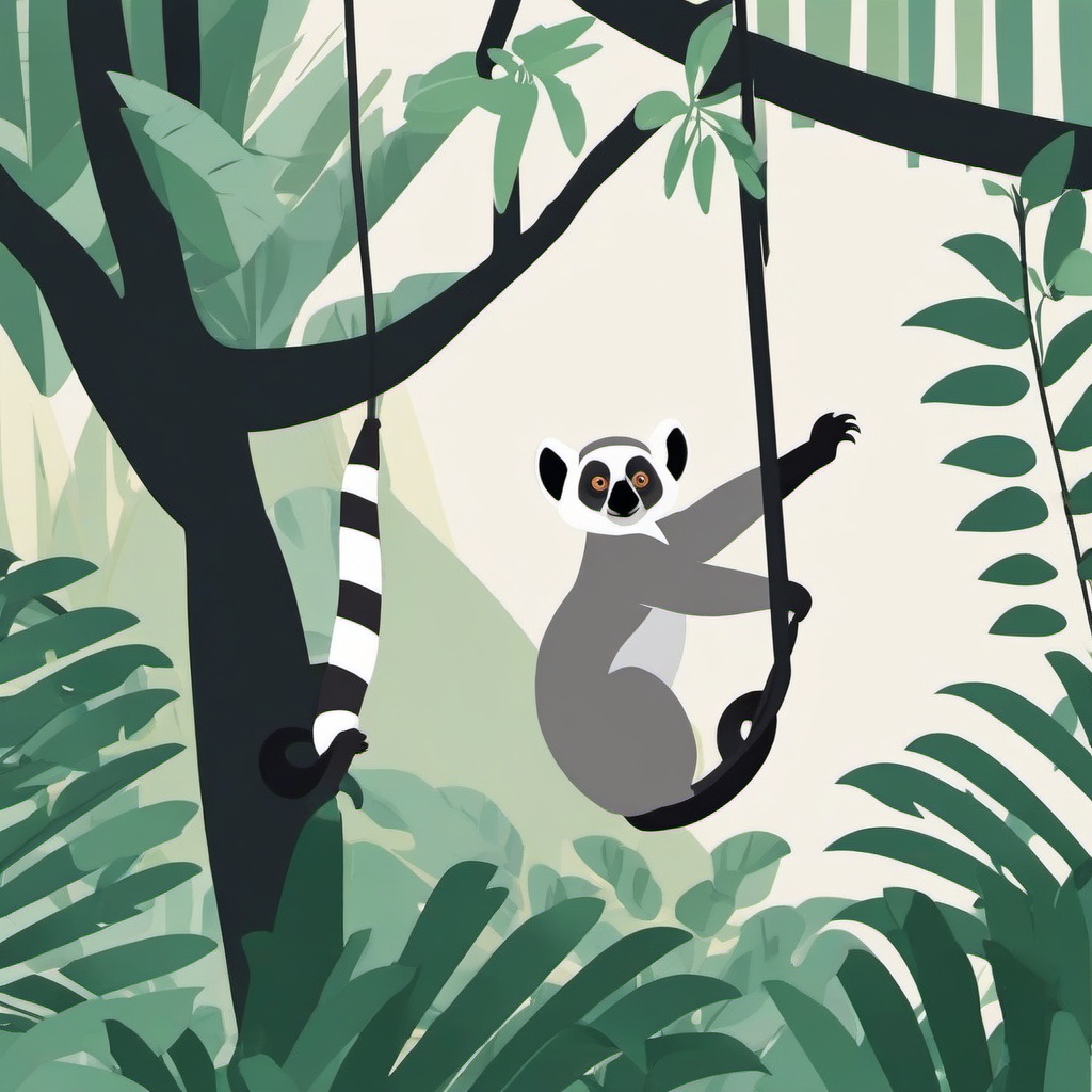 Lemur Clipart - Lemur swinging through the trees in Madagascar , minimal, 2d