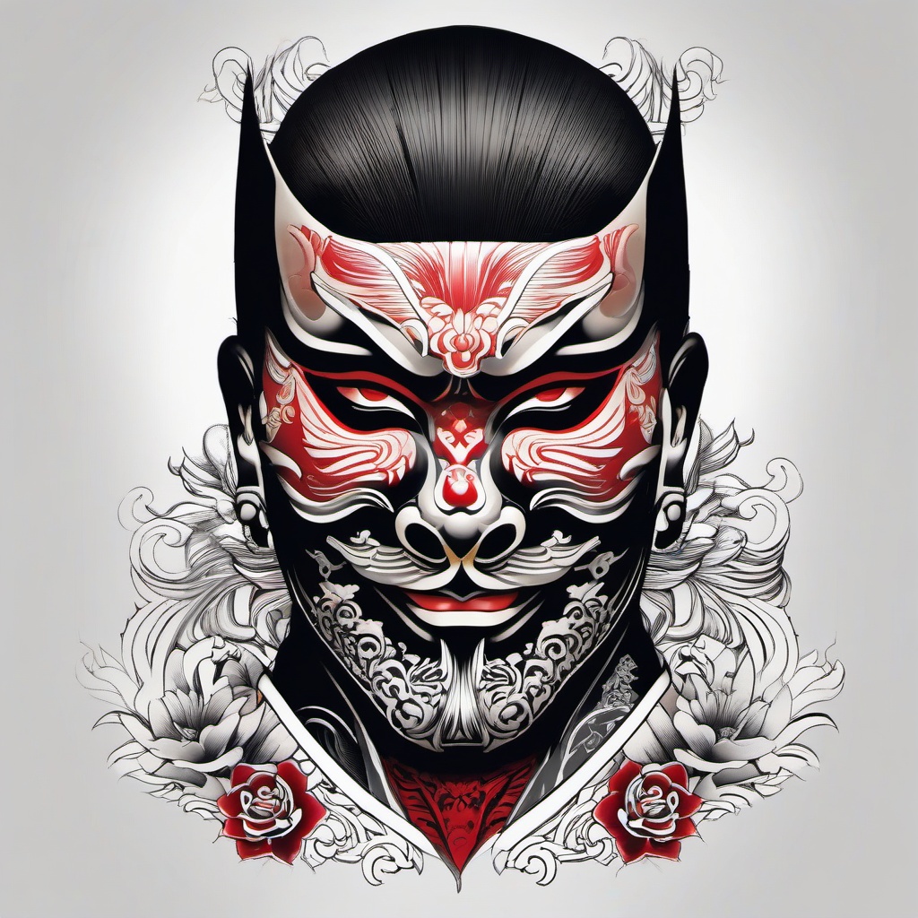 yakuza tattoo mask  simple color tattoo,white background,minimal