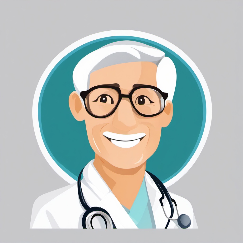 Doctor clipart - doctor in a white coat smiling at a patient  