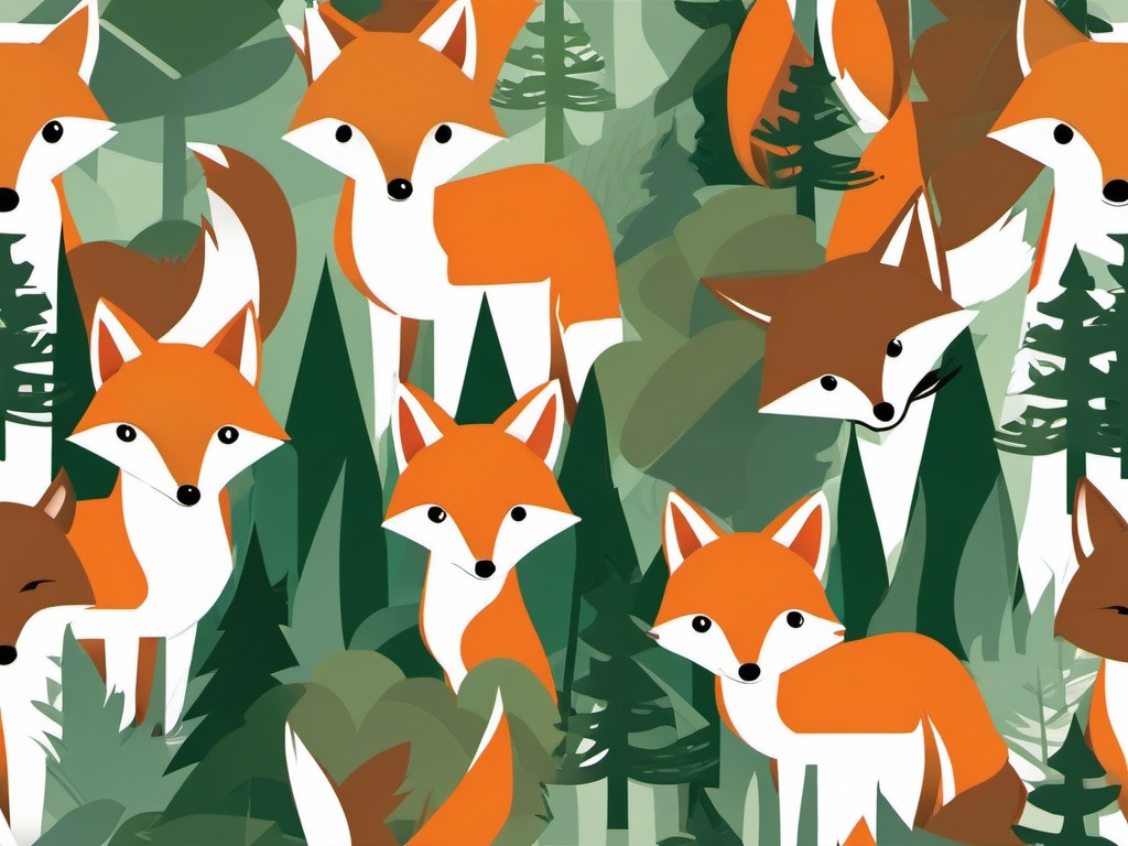 Fox Clipart - Fox sneaking through the forest with a cunning smile , minimal, 2d