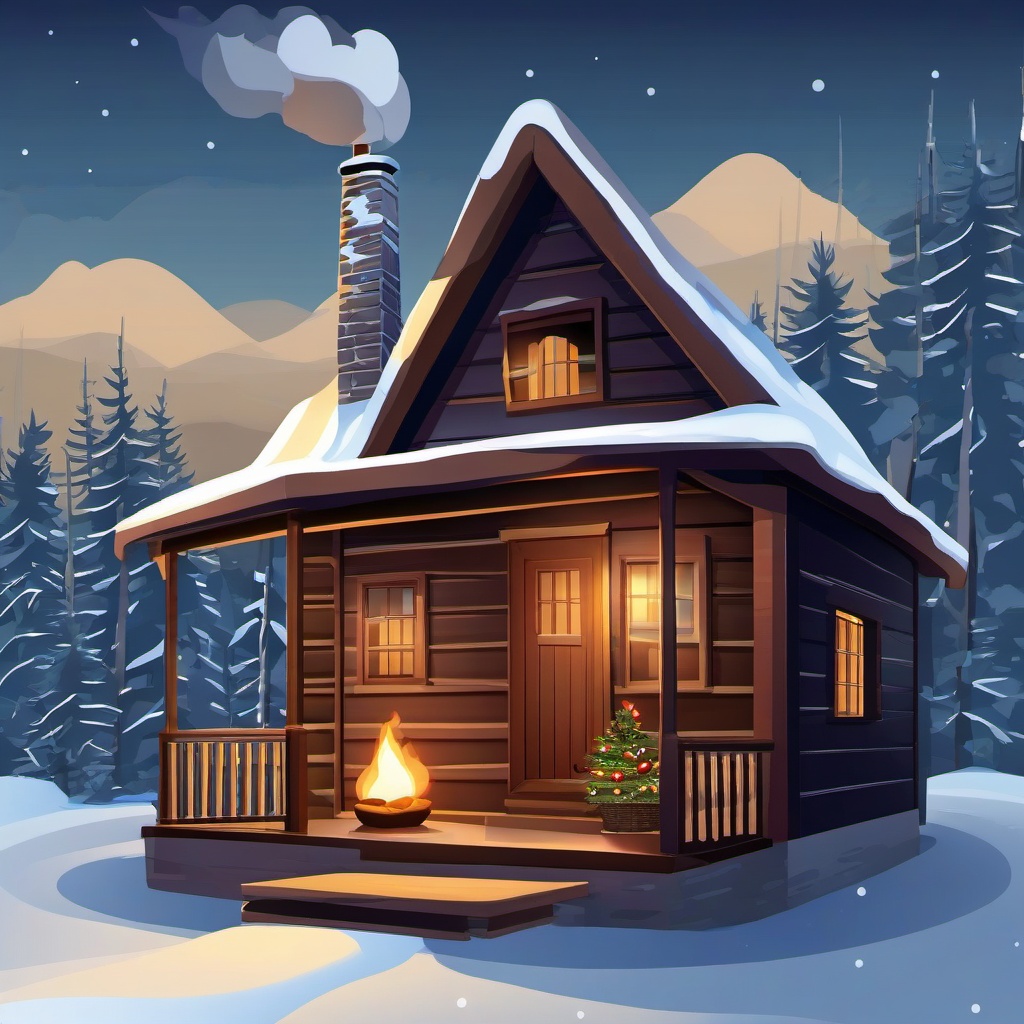 Winter clipart - cozy cabin with smoke coming from the chimney  