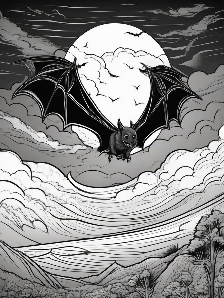 Horror Coloring Pages - Bat flying through a stormy night sky  simple coloring pages