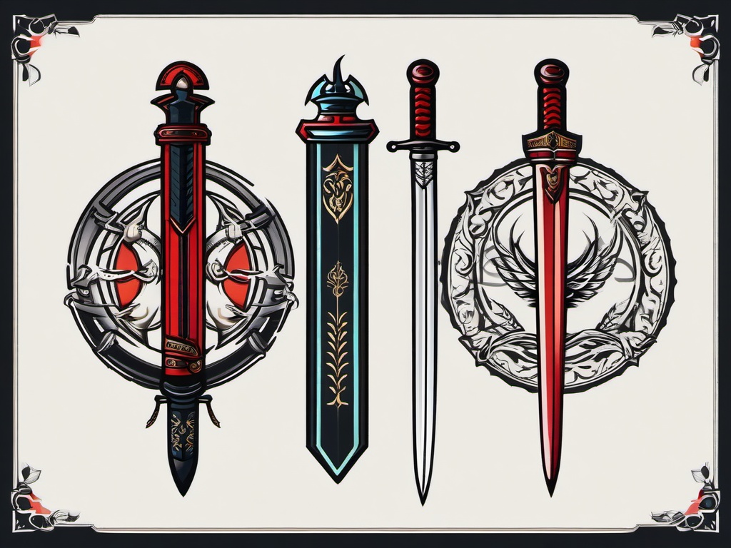 three sword tattoo  simple vector color tattoo