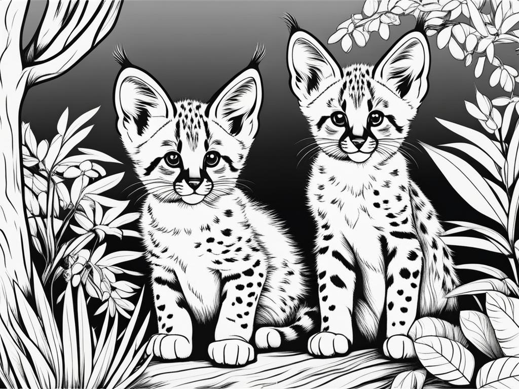 serval kittens cute animals coloring page 