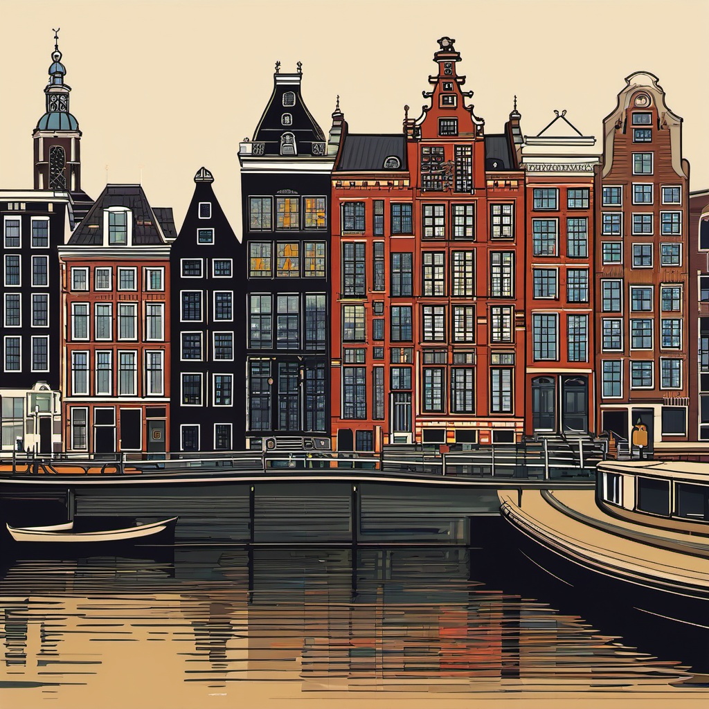 Amsterdam clipart - Rijksmuseum and Amsterdam canals, ,color clipart vector style