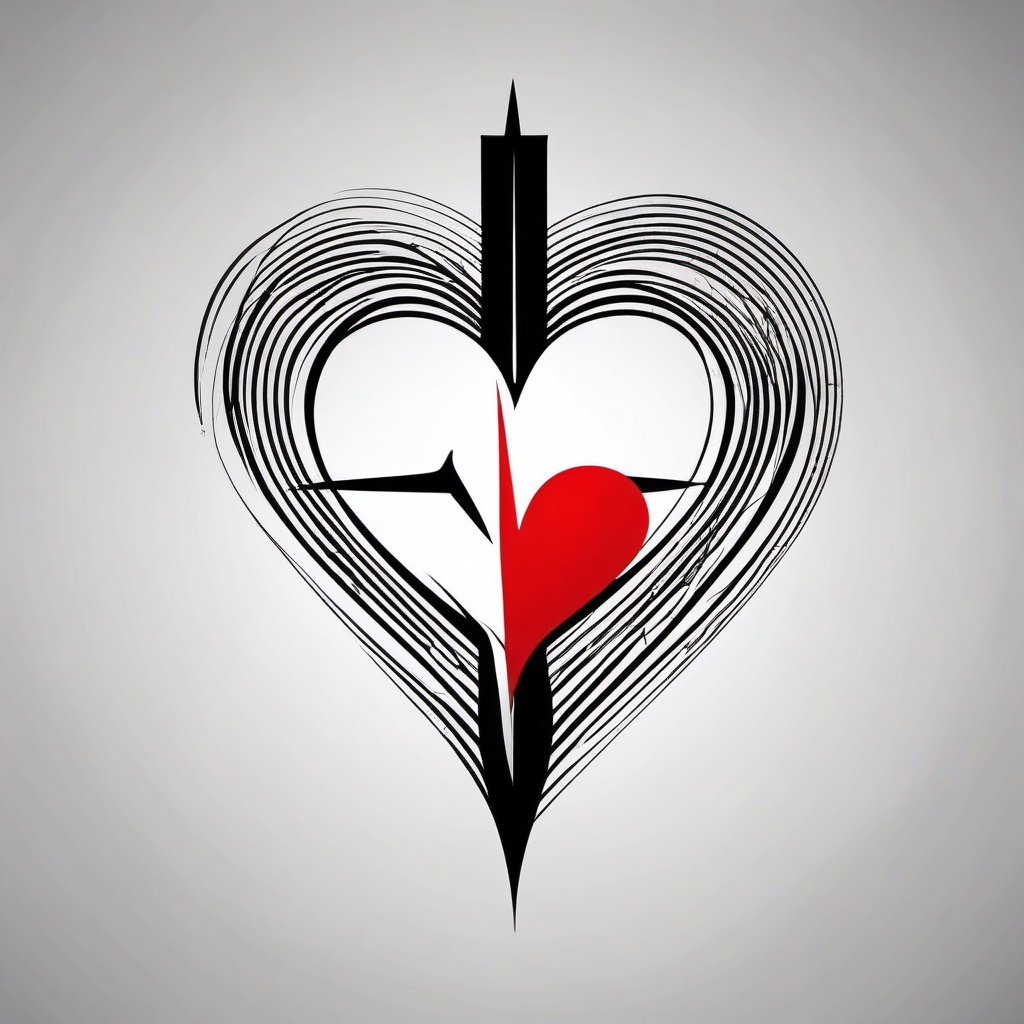 Cross Heart Beat Tattoo - Combine faith and life with a tattoo featuring a cross and the rhythmic pattern of a heartbeat.  simple vector color tattoo,minimal,white background