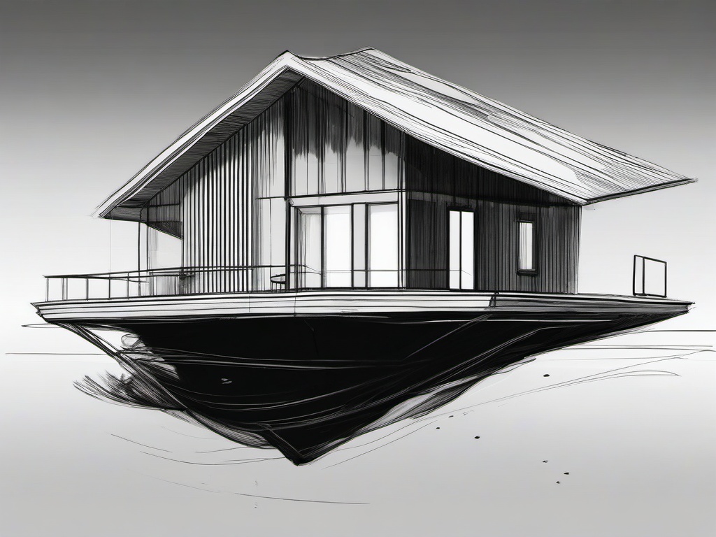 drawing of a floating house  minimal rough sketch scribbles,doodles,black and white