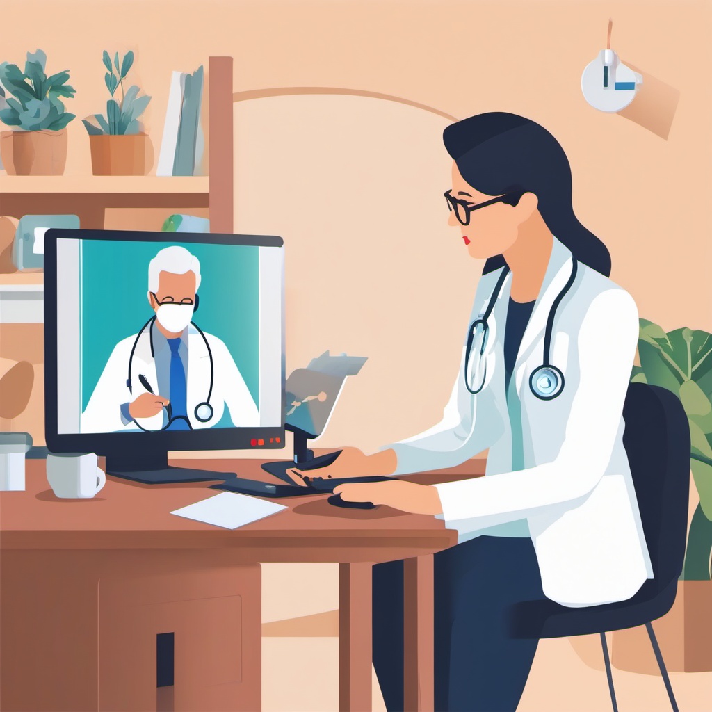 Telemedicine Consultation clipart - Telemedicine consultation with a doctor, ,vector color clipart,minimal