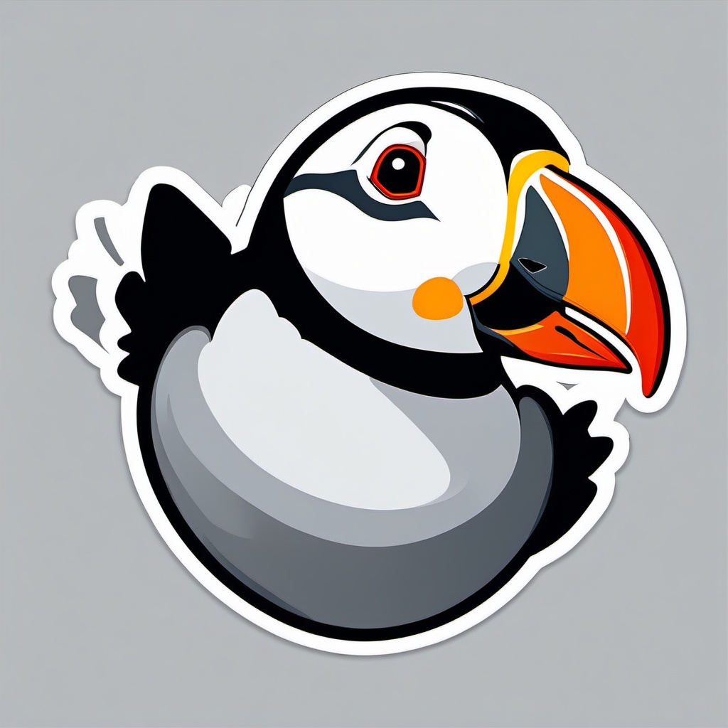 Puffin Sticker - An adorable puffin with a comical appearance, ,vector color sticker art,minimal