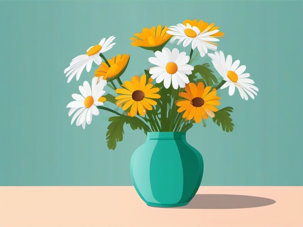 Daisy clipart - bouquet of daisies in a colorful vase  color,minimalist,vector clipart