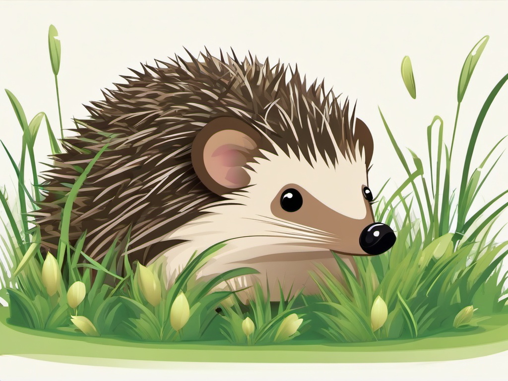 Hedgehog Cartoon - Cartoon of hedgehog curled up in grass  