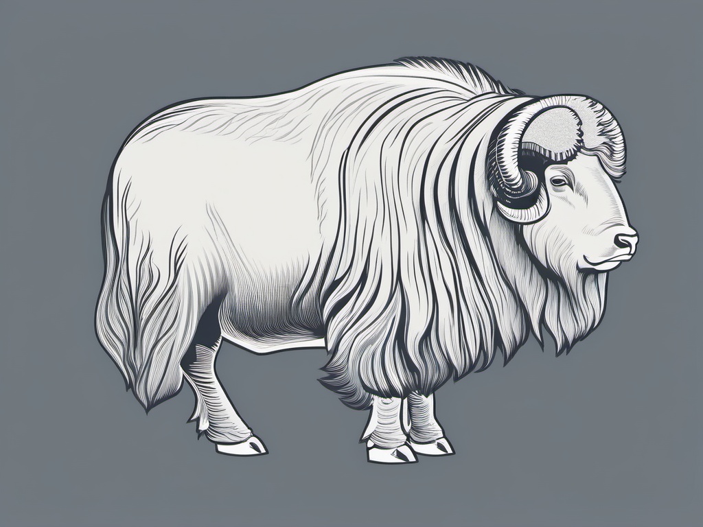 Musk Ox Clip Art - Musk ox in the Arctic tundra,  color vector clipart, minimal style