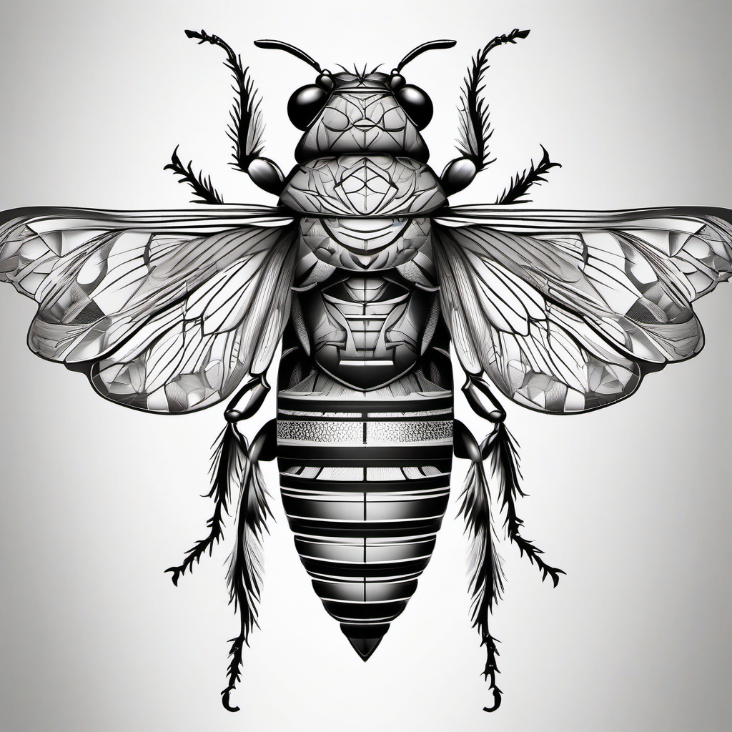 Cicada with geometric patterns design: Fusion of modern design and natural allure.  black white tattoo, white background