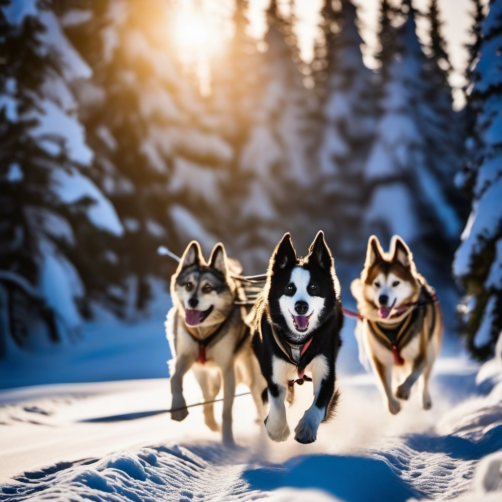 Dog Sledding through the Wilderness  background picture, close shot professional product  photography, natural lighting, canon lens, shot on dslr 64 megapixels sharp focus