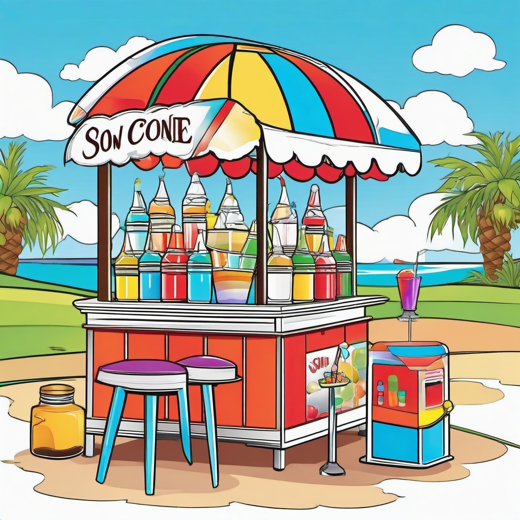 Snow cone stand with colorful syrups  simple coloring pages