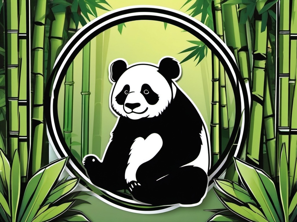 Panda in Bamboo Forest Sticker - A panda peacefully dwelling in a lush bamboo forest. ,vector color sticker art,minimal