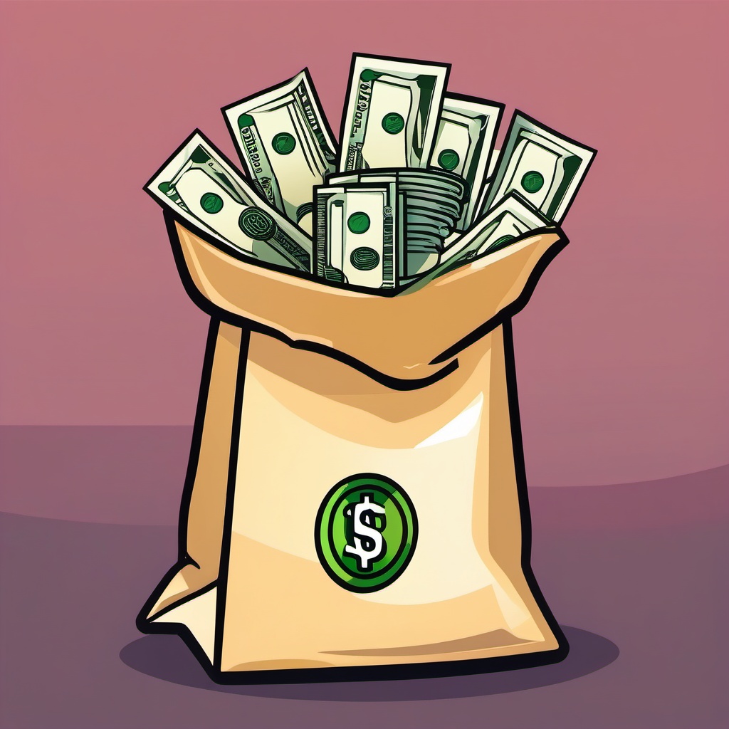 Clipart of a Bag of Money - Bag of money for financial success,  color vector clipart, minimal style