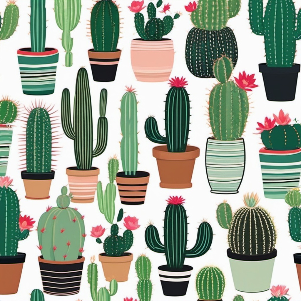 Cactus Collection Sticker - Assortment of cute cacti, ,vector color sticker art,minimal