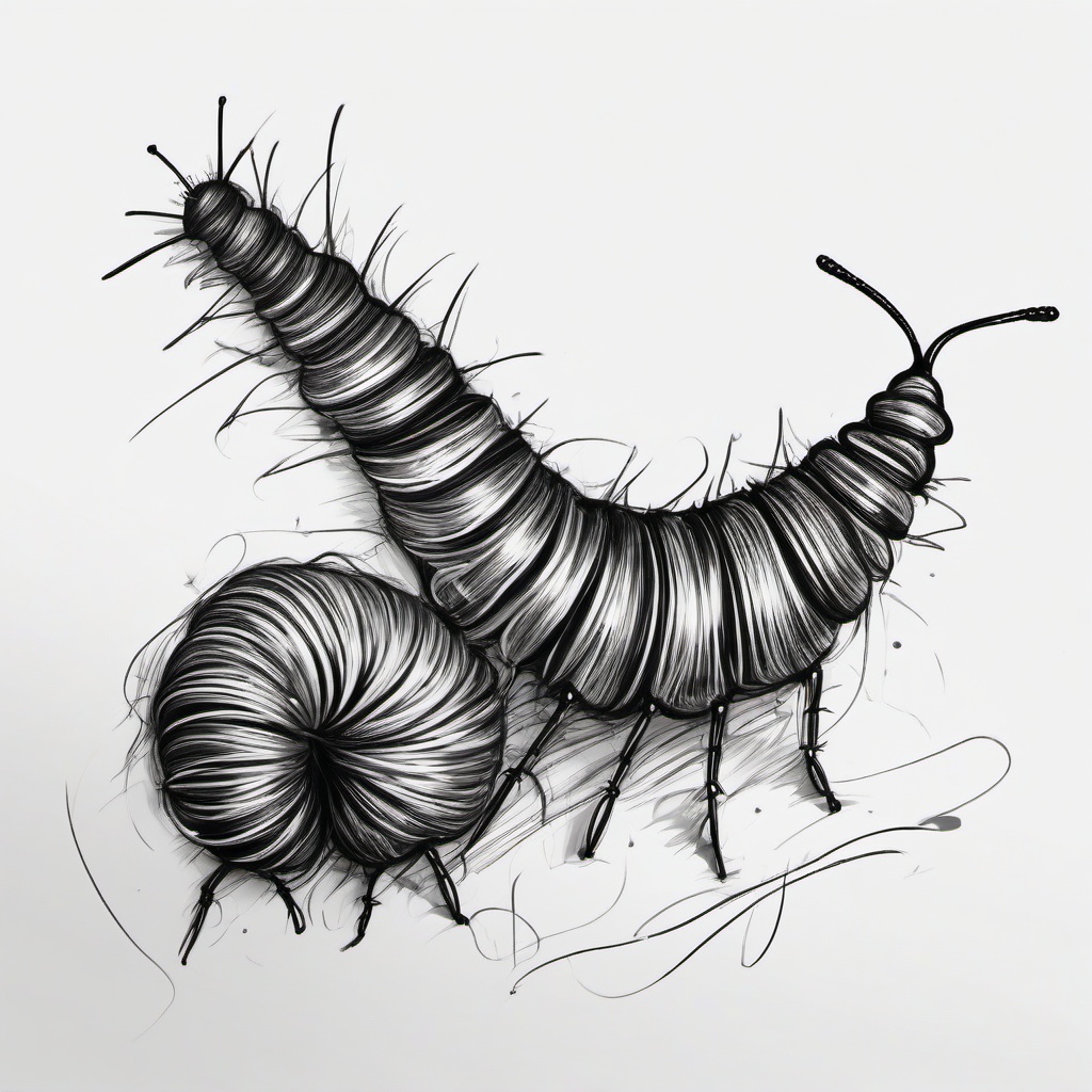 sketch of caterpillar  minimal rough sketch scribbles,doodles,black and white