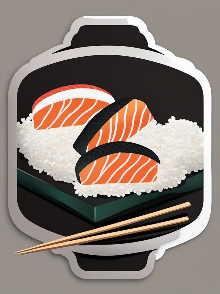 Sushi Nigiri Sticker - Dive into the elegance of sushi nigiri, showcasing fresh fish atop a small bed of rice, , sticker vector art, minimalist design