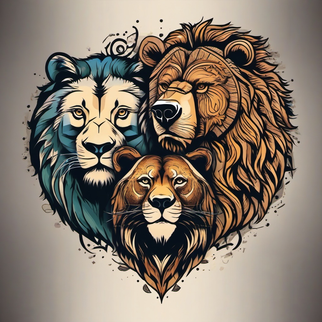 bear and lion tattoo  simple vector color tattoo