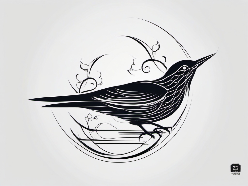 Bird Japanese Tattoo - Japanese-style bird  minimal tattoo design, white background