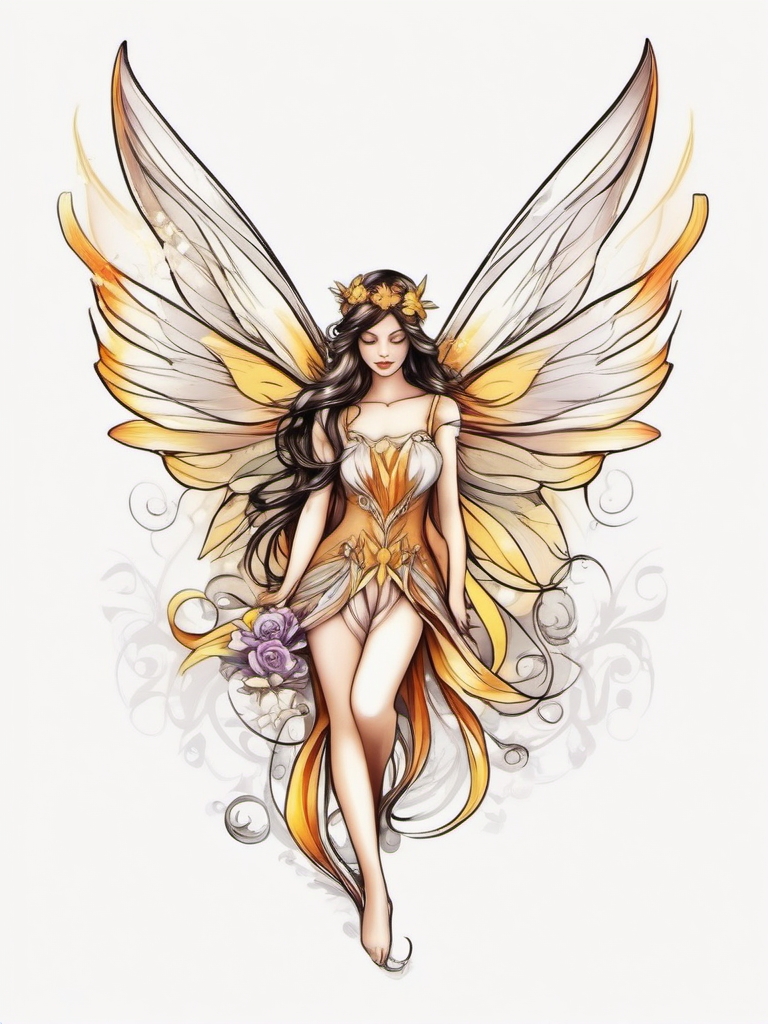 Fairy Tattoo: Sunbeam Fae  simple color tattoo style,white background