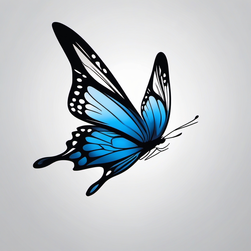 Blue butterfly in flight tattoo. Graceful flutter of freedom.  minimalist black white tattoo style