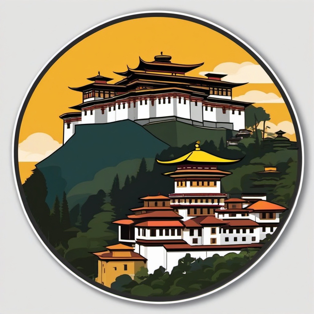 Bhutan Punakha Dzong sticker- Majestic fortress and monastery in Bhutan, , sticker vector art, minimalist design