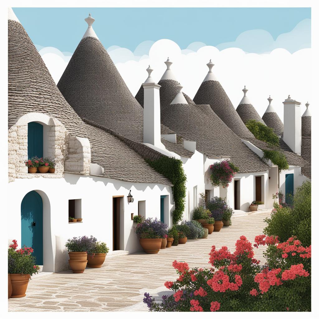 alberobello's trulli magic - illustrate the magic of alberobello's trulli, with their conical roofs and unique architectural style. 