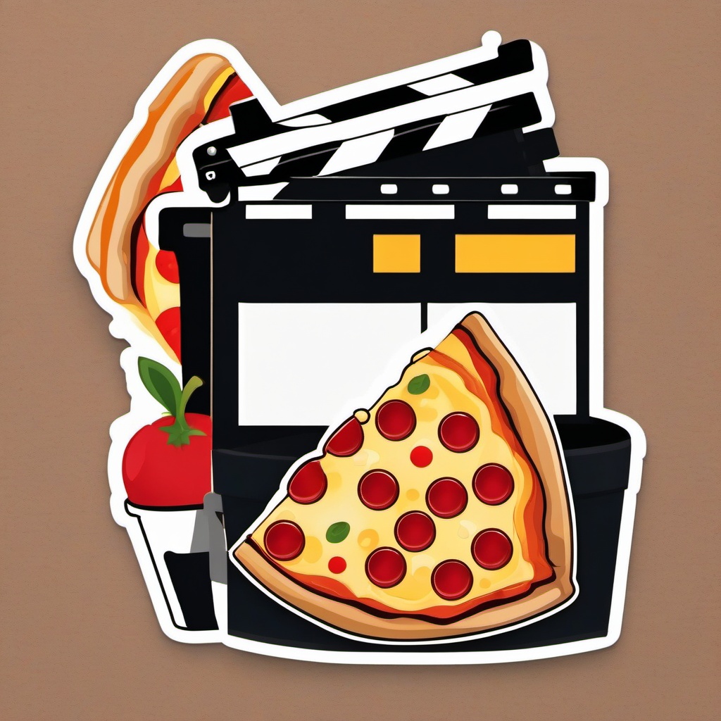 Pizza and Film Clapperboard Emoji Sticker - Movie night with pizza, , sticker vector art, minimalist design