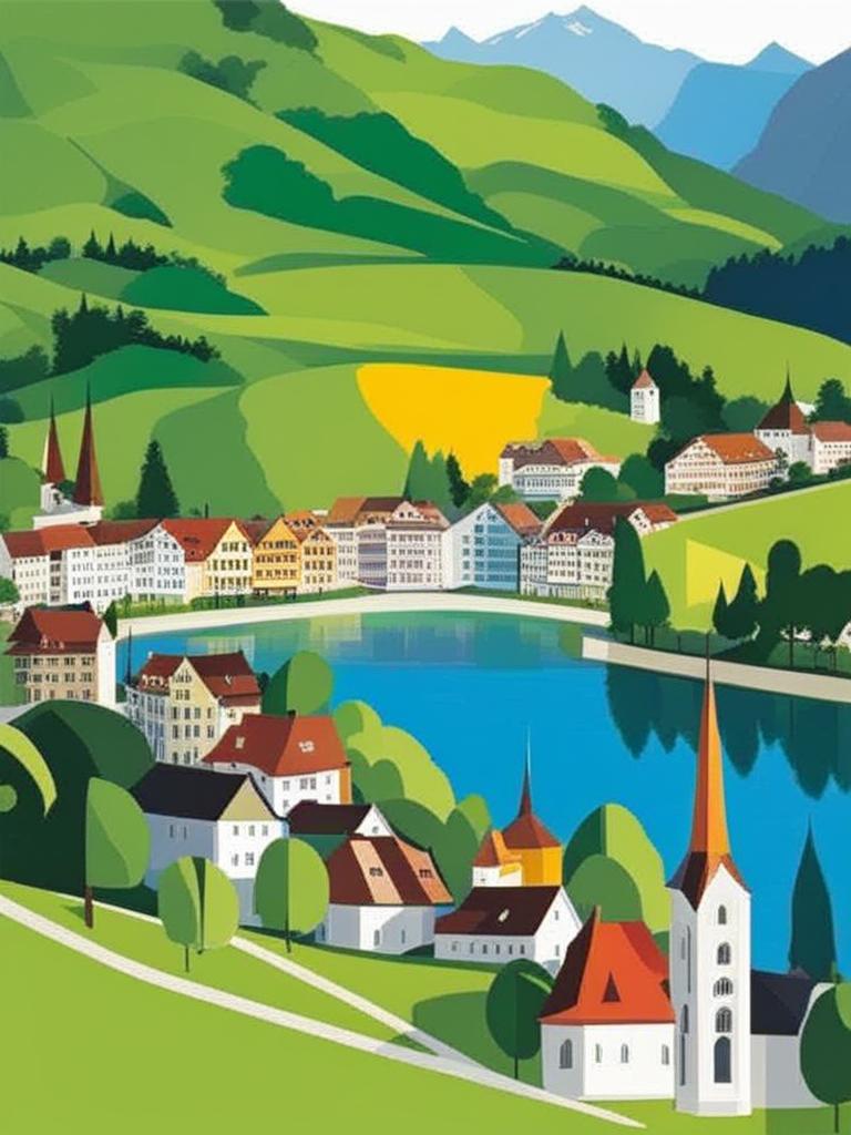 hidden gems of lake lucerne - create an artwork that highlights the hidden gems around lake lucerne, with secluded bays and charming lakeside villages. 