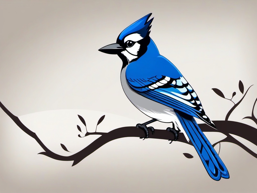 Blue Jay Cartoon - Cartoon of blue jay on a branch  