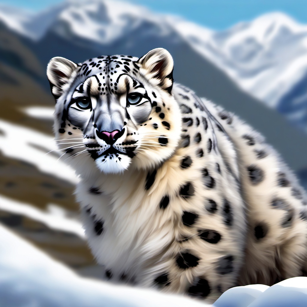 Cute Snow Leopard in the Himalayan Mountains  clipart, simple