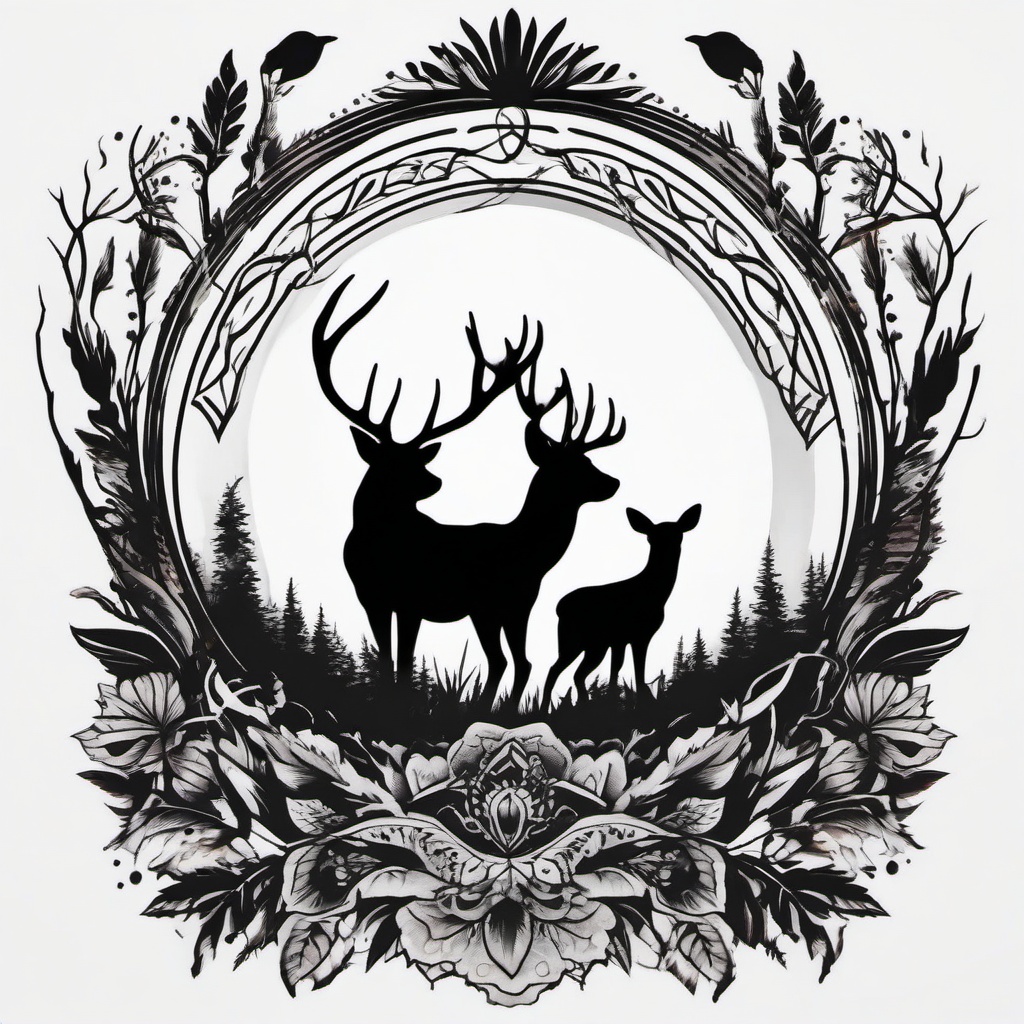 deer dog hunting tattoos  simple color tattoo,minimal,white background