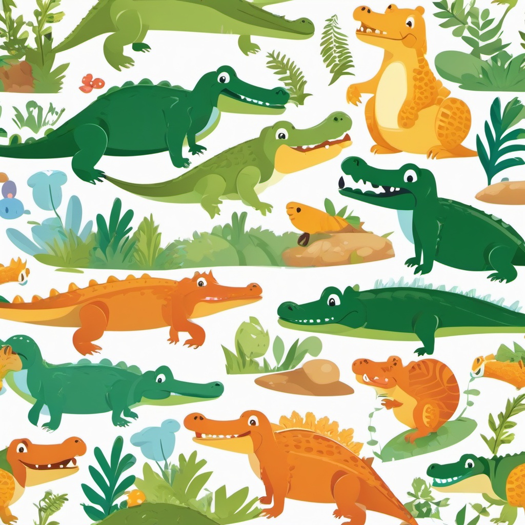 Alligator clipart - alligator interacting with other animals  