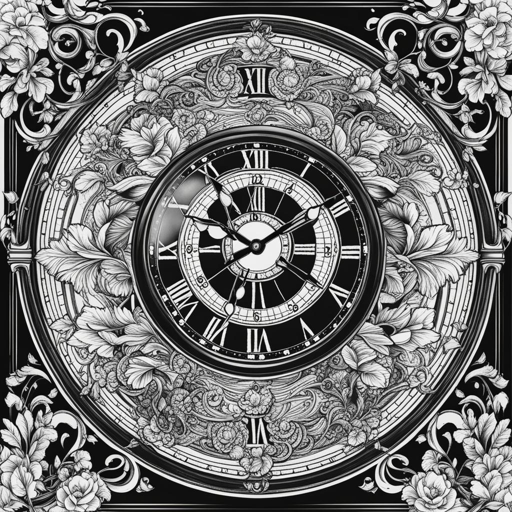 clock tattoo black and white design 