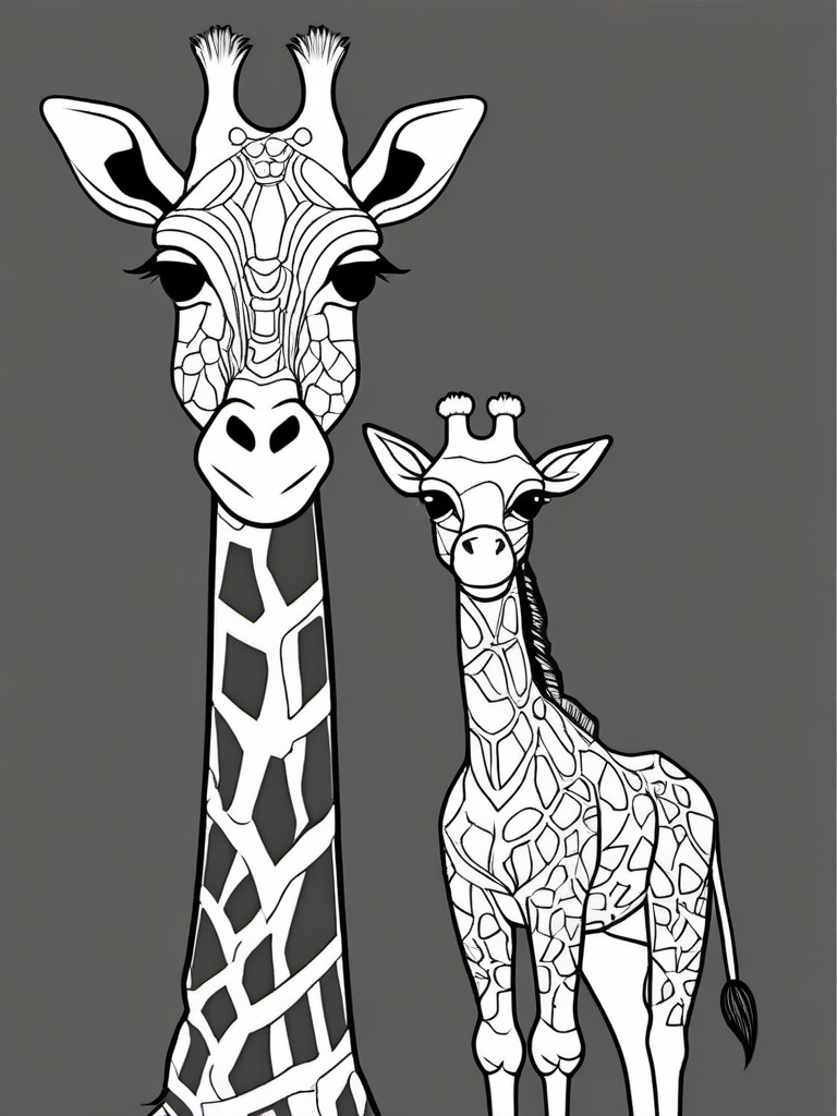 Giraffe Coloring Pages - Giraffe and a baby giraffe playing together  simple coloring pages