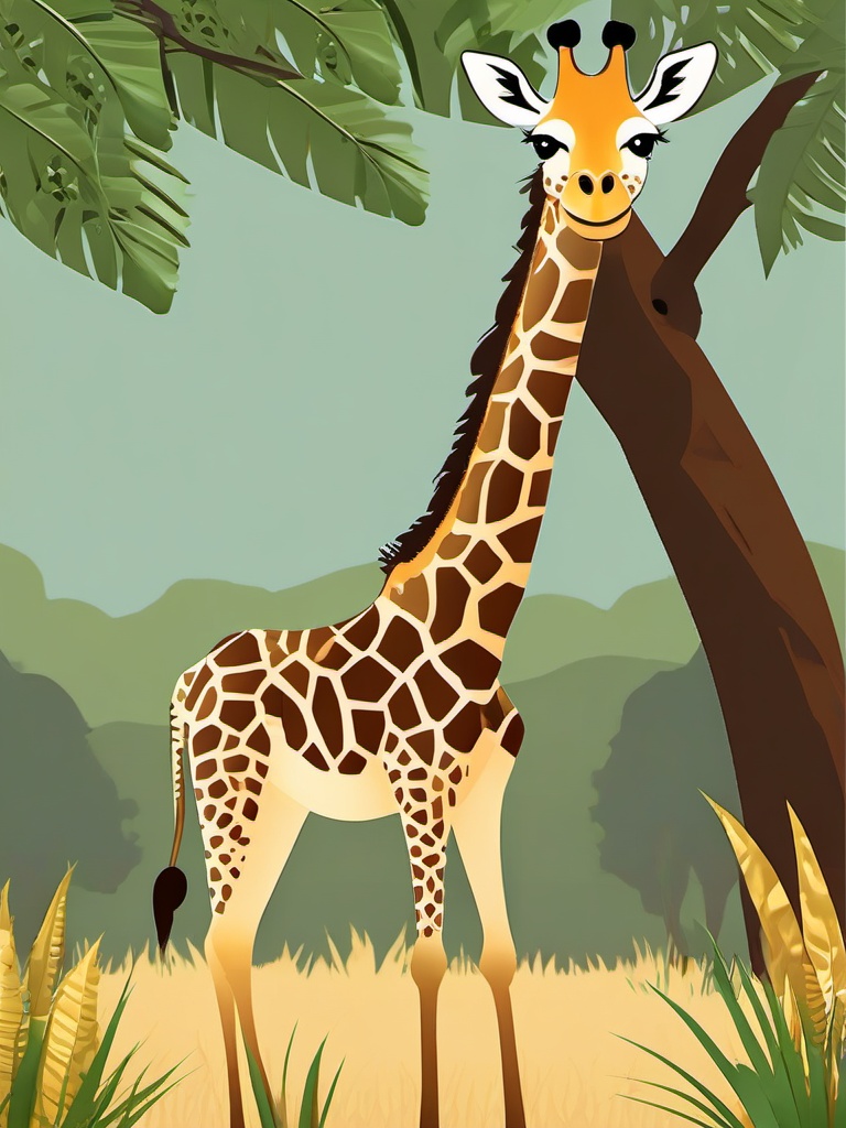 Cute Giraffe in the African Savannah  clipart, simple