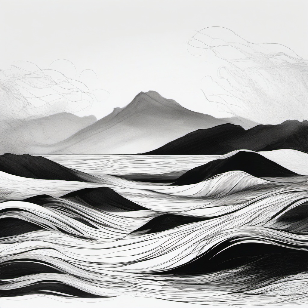 drawing of a ocean  minimal rough scribbles,doodles,black and white