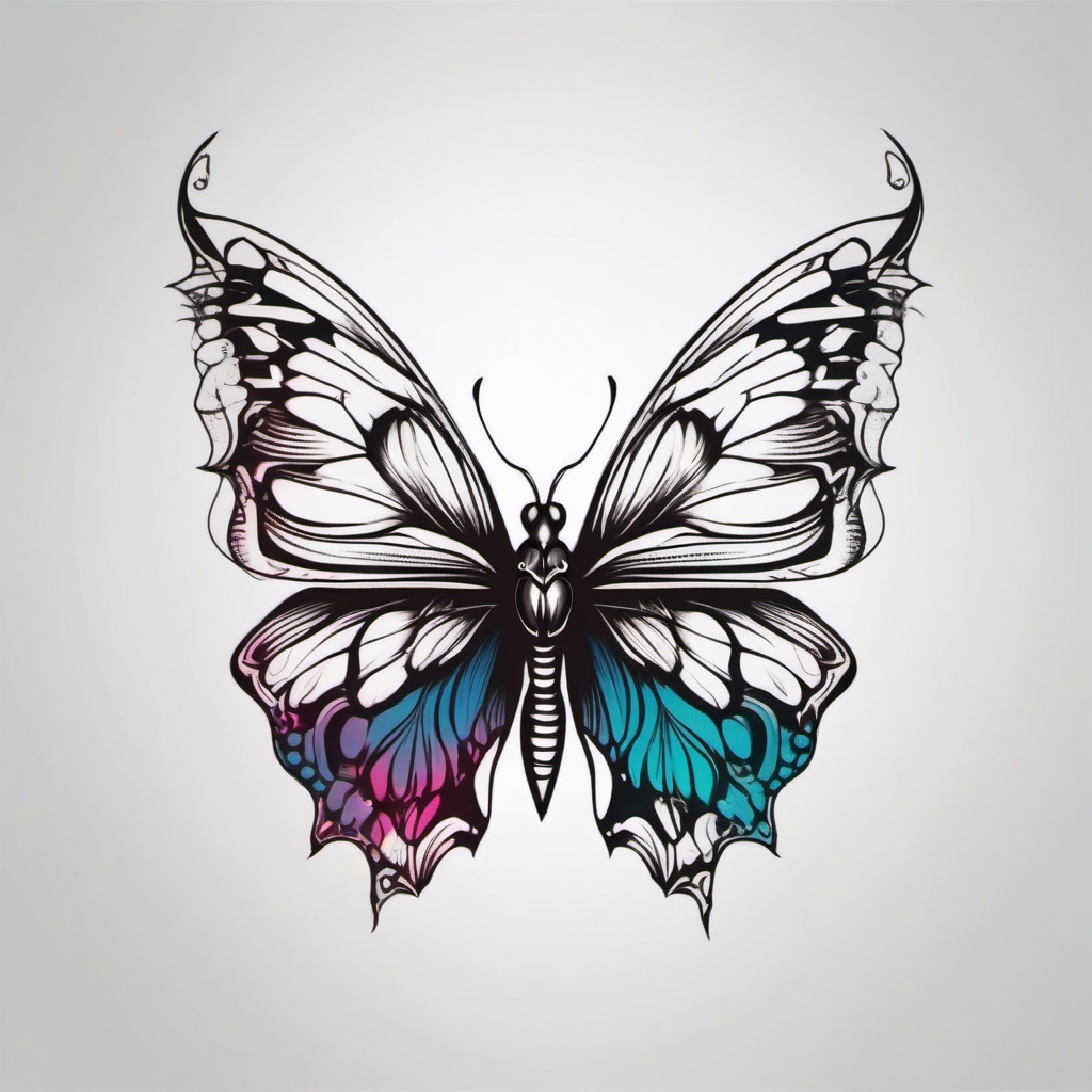 half butterfly half skull tattoo  simple color tattoo, minimal, white background